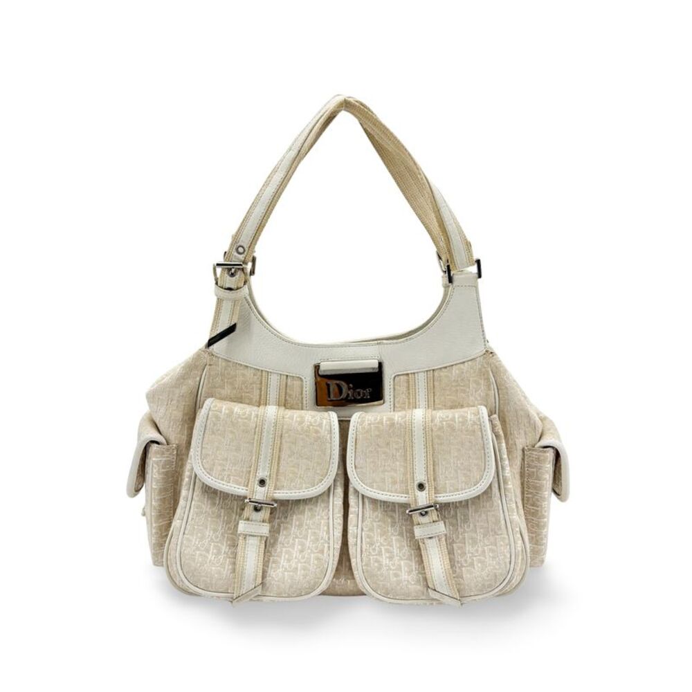 Christian Dior Vintage Trotter Street Chic Pocket Hobo Diorissimo Canvas White